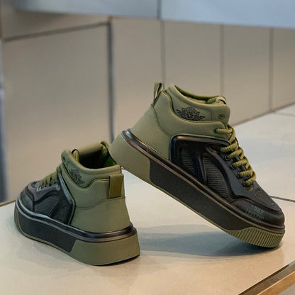 Men's High-Top Leather Perforated Casual Shoes