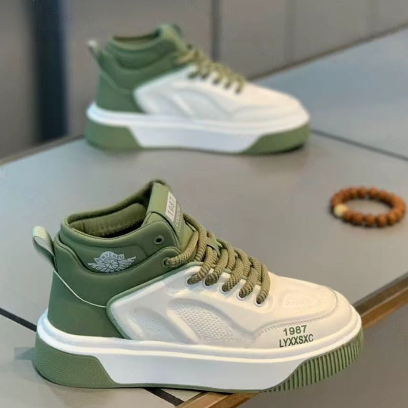 Men's High-Top Leather Perforated Casual Shoes