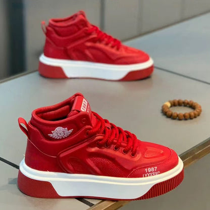 Men's High-Top Leather Perforated Casual Shoes