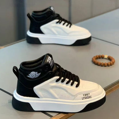 Men's High-Top Leather Perforated Casual Shoes