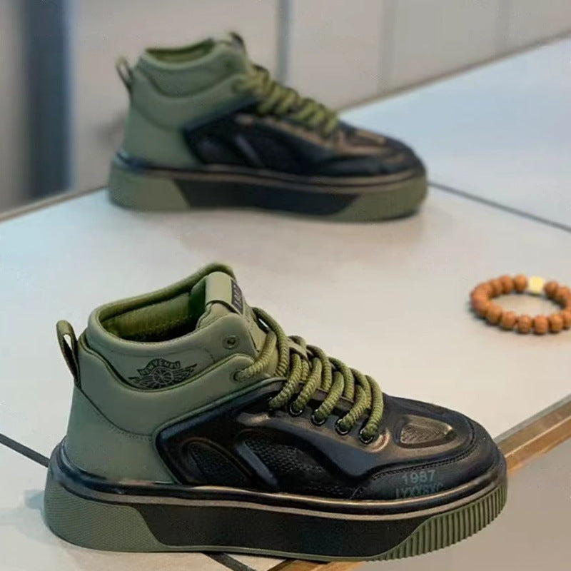 Men's High-Top Leather Perforated Casual Shoes