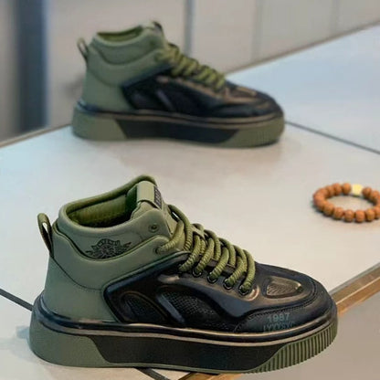 Men's High-Top Leather Perforated Casual Shoes