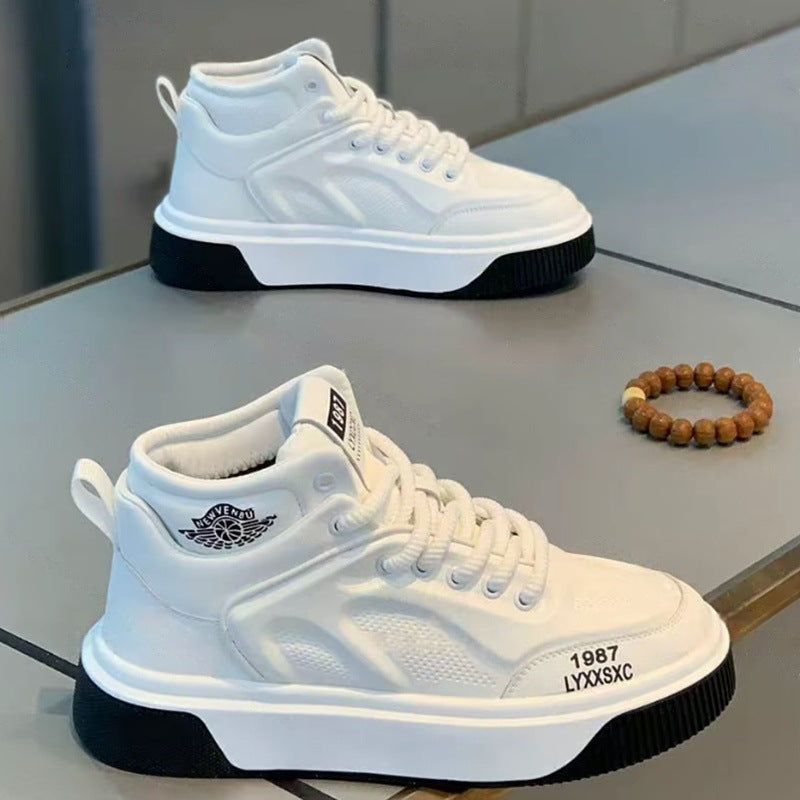 Men's High-Top Leather Perforated Casual Shoes