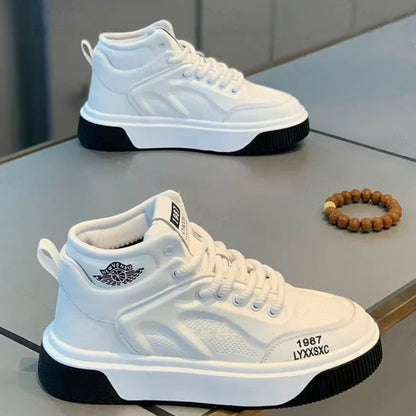 Men's High-Top Leather Perforated Casual Shoes