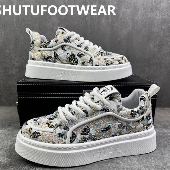 Men's Trendy Lightweight Casual Shoes with Hot-Fix Rhinestones