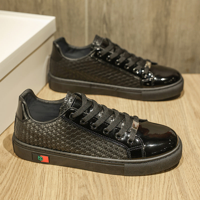 Men's Woven Leather Panel Board Shoes