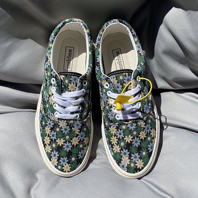Men's Green Floral Canvas Shoes