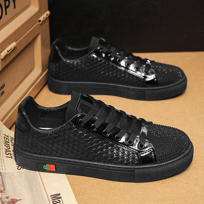 Men's Woven Leather Panel Board Shoes