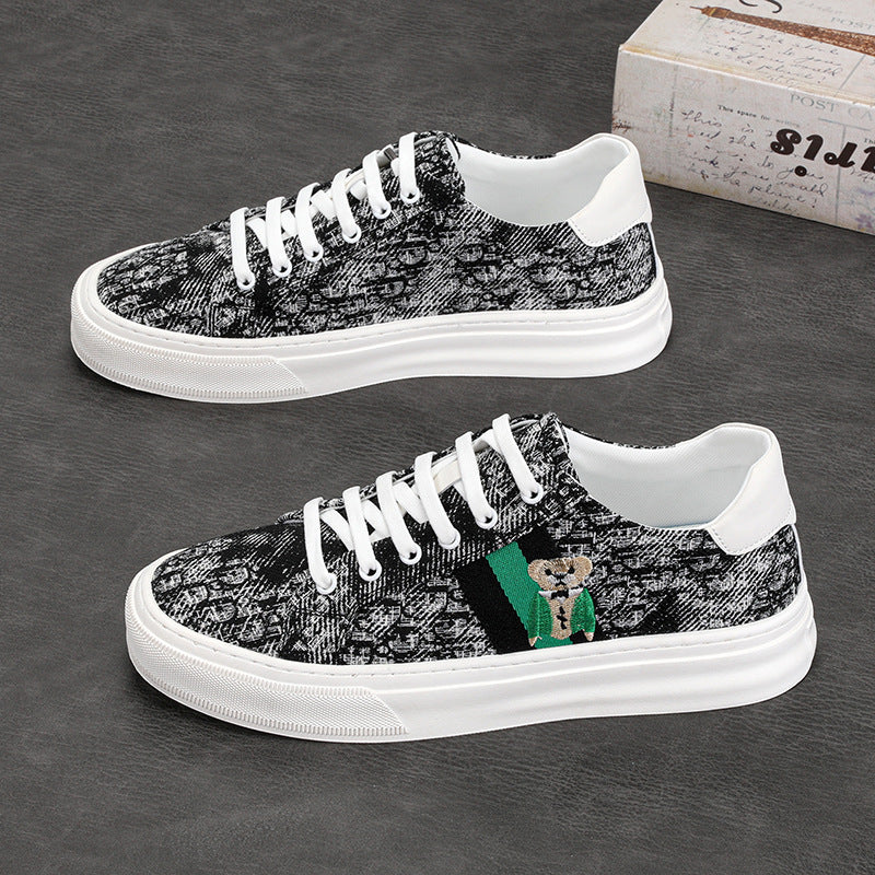 Men's Bear-Patterned Casual Canvas Shoes