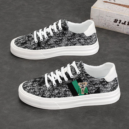Men's Bear-Patterned Casual Canvas Shoes