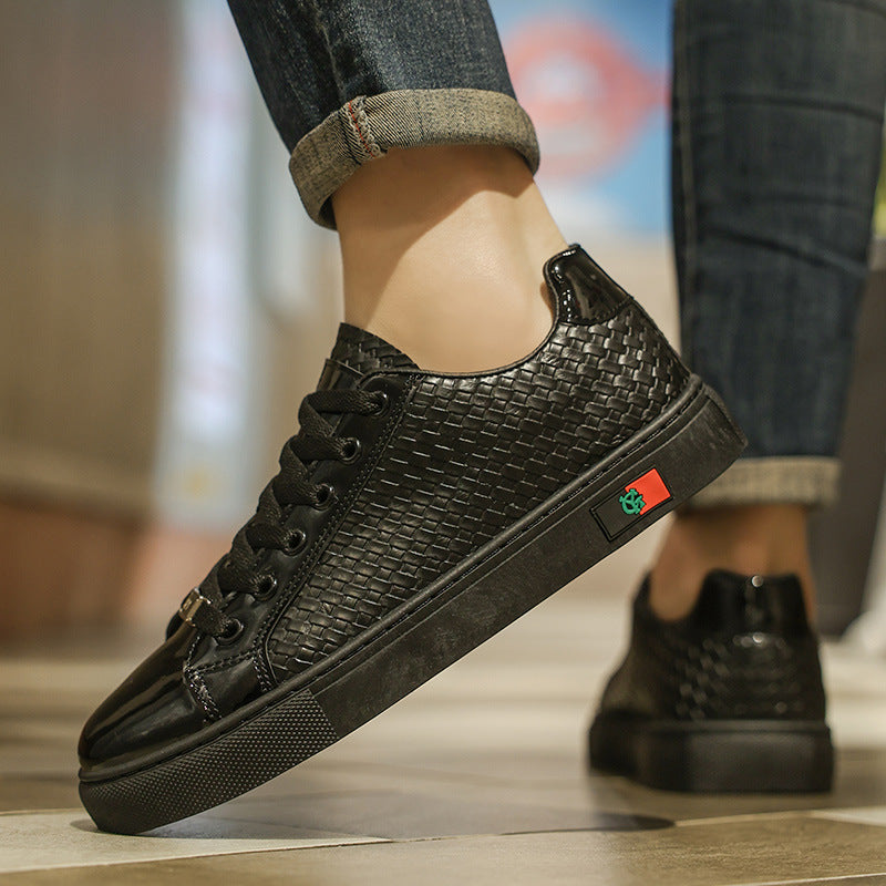 Men's Woven Leather Panel Board Shoes