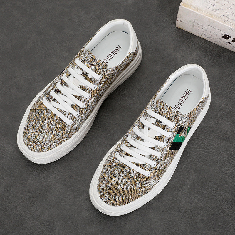 Men's Bear-Patterned Casual Canvas Shoes