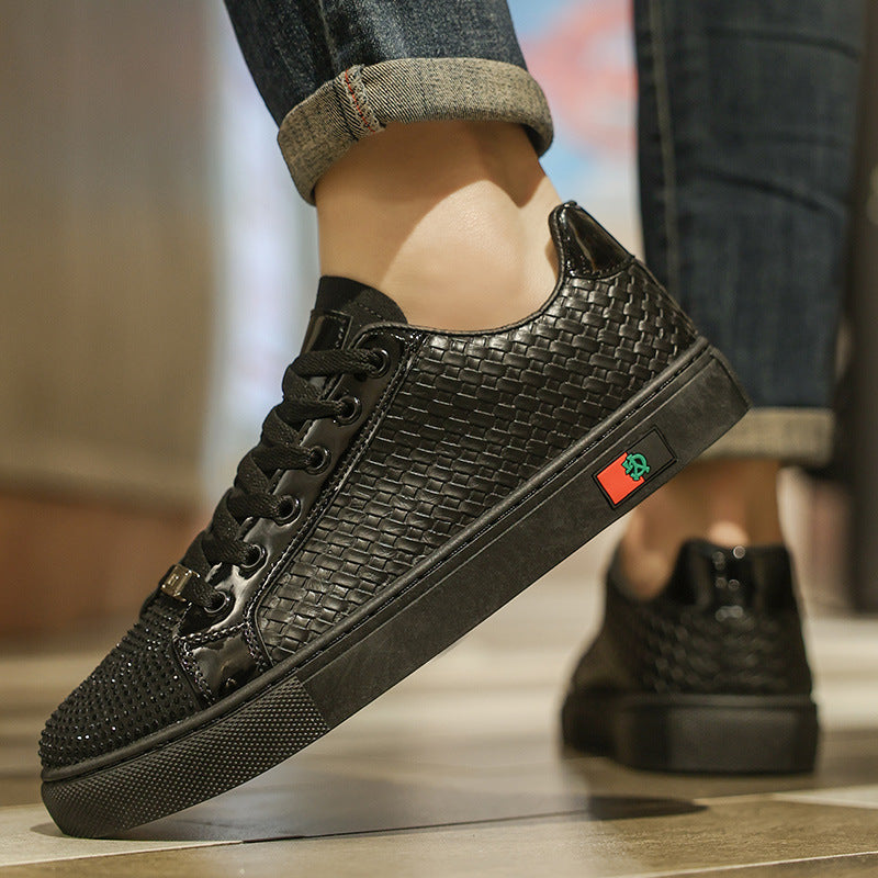 Men's Woven Leather Panel Board Shoes