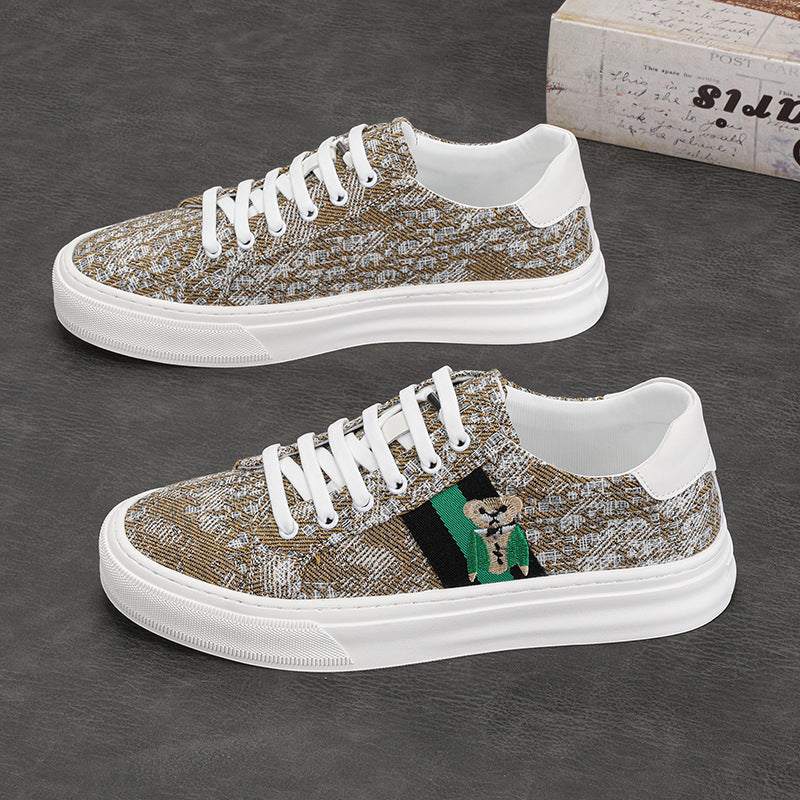 Men's Bear-Patterned Casual Canvas Shoes
