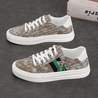 Men's Bear-Patterned Casual Canvas Shoes