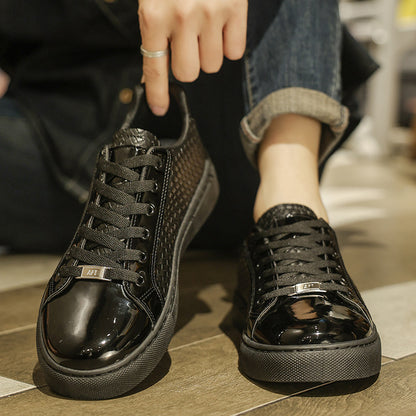 Men's Woven Leather Panel Board Shoes