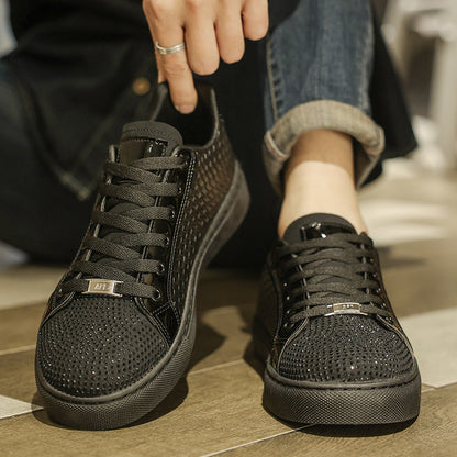 Men's Woven Leather Panel Board Shoes