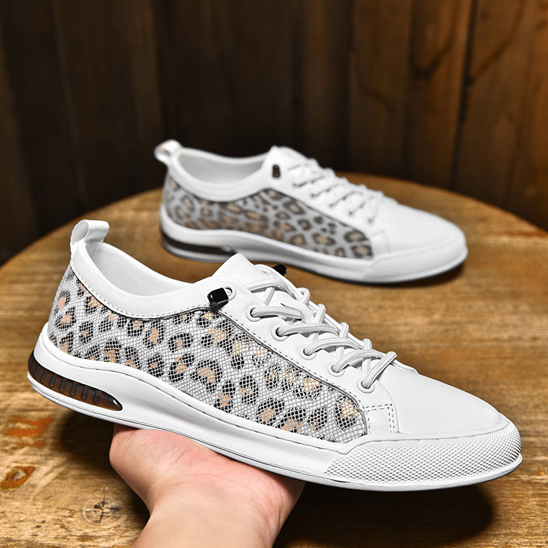 Men's Leopard-Print Genuine Leather Low-Top Sneakers
