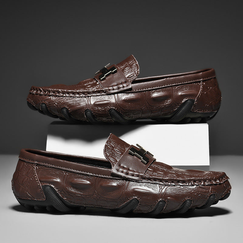 Men's Genuine Leather Crocodile-Pattern Driving Shoes