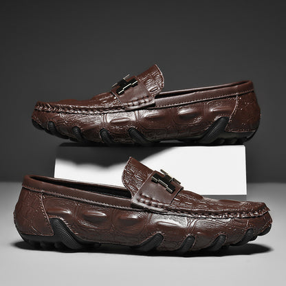 Men's Genuine Leather Crocodile-Pattern Driving Shoes