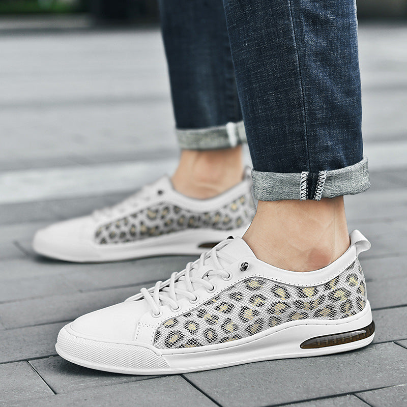 Men's Leopard-Print Genuine Leather Low-Top Sneakers