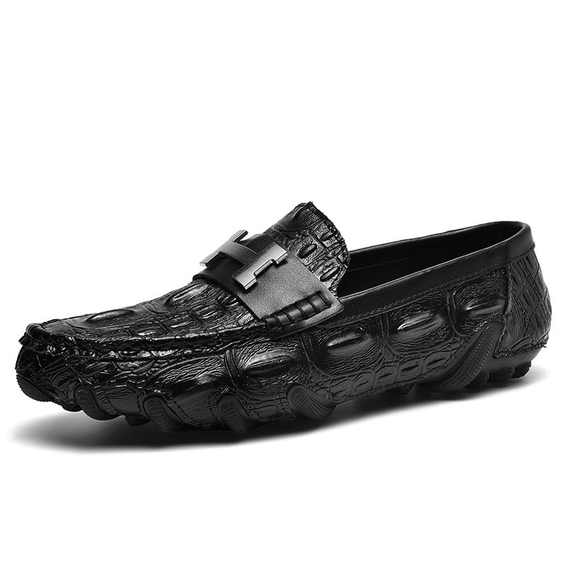 Men's Genuine Leather Crocodile-Pattern Driving Shoes