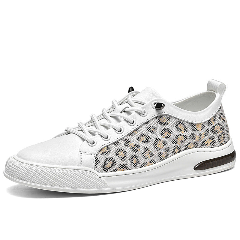 Men's Leopard-Print Genuine Leather Low-Top Sneakers