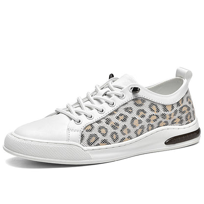 Men's Leopard-Print Genuine Leather Low-Top Sneakers