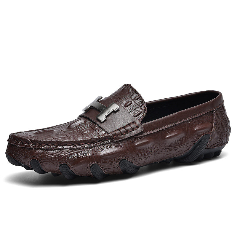 Men's Genuine Leather Crocodile-Pattern Driving Shoes
