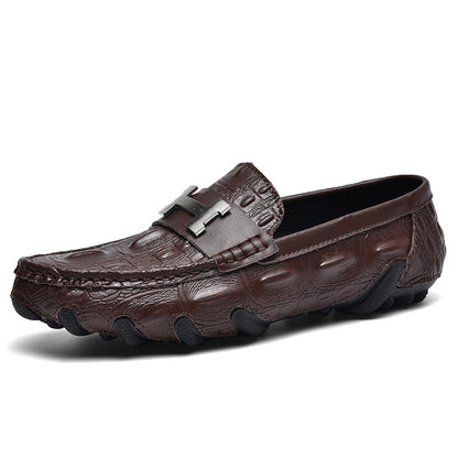 Men's Genuine Leather Crocodile-Pattern Driving Shoes