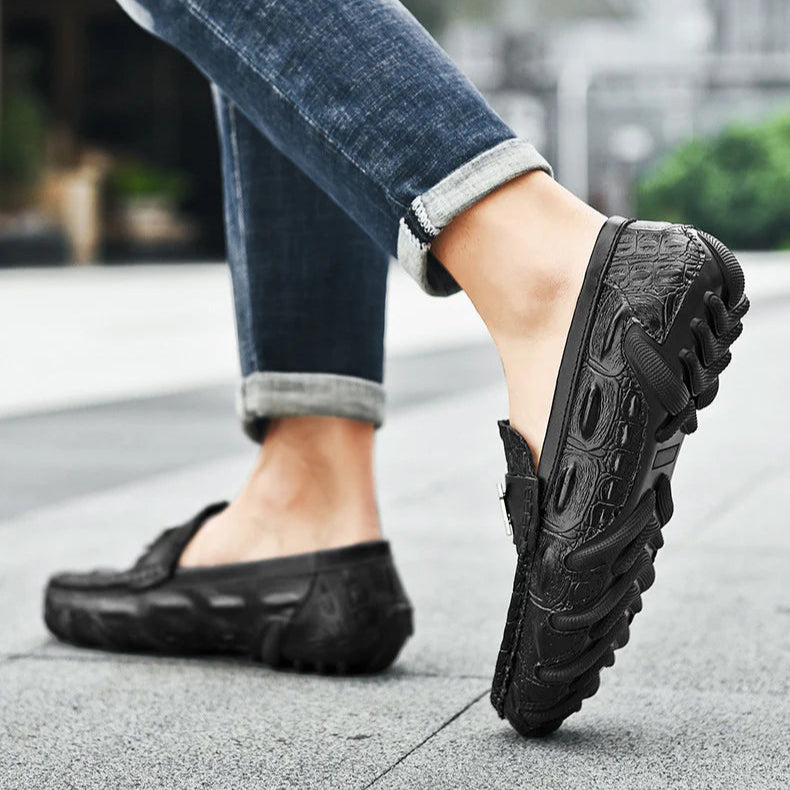 Men's Genuine Leather Crocodile-Pattern Driving Shoes