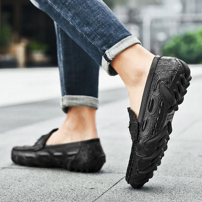 Men's Genuine Leather Crocodile-Pattern Driving Shoes