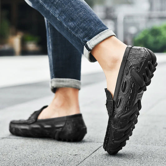 Men's Genuine Leather Crocodile-Pattern Driving Shoes