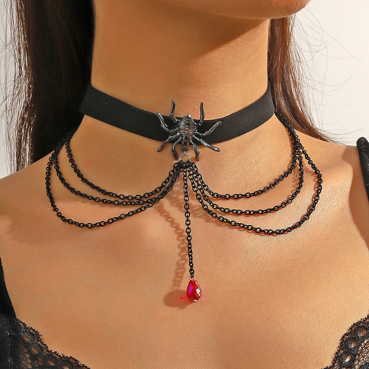 Gothic Halloween Dark-Themed Necklace with Bats, Ghosts, Skulls, Pumpkins & Spiders