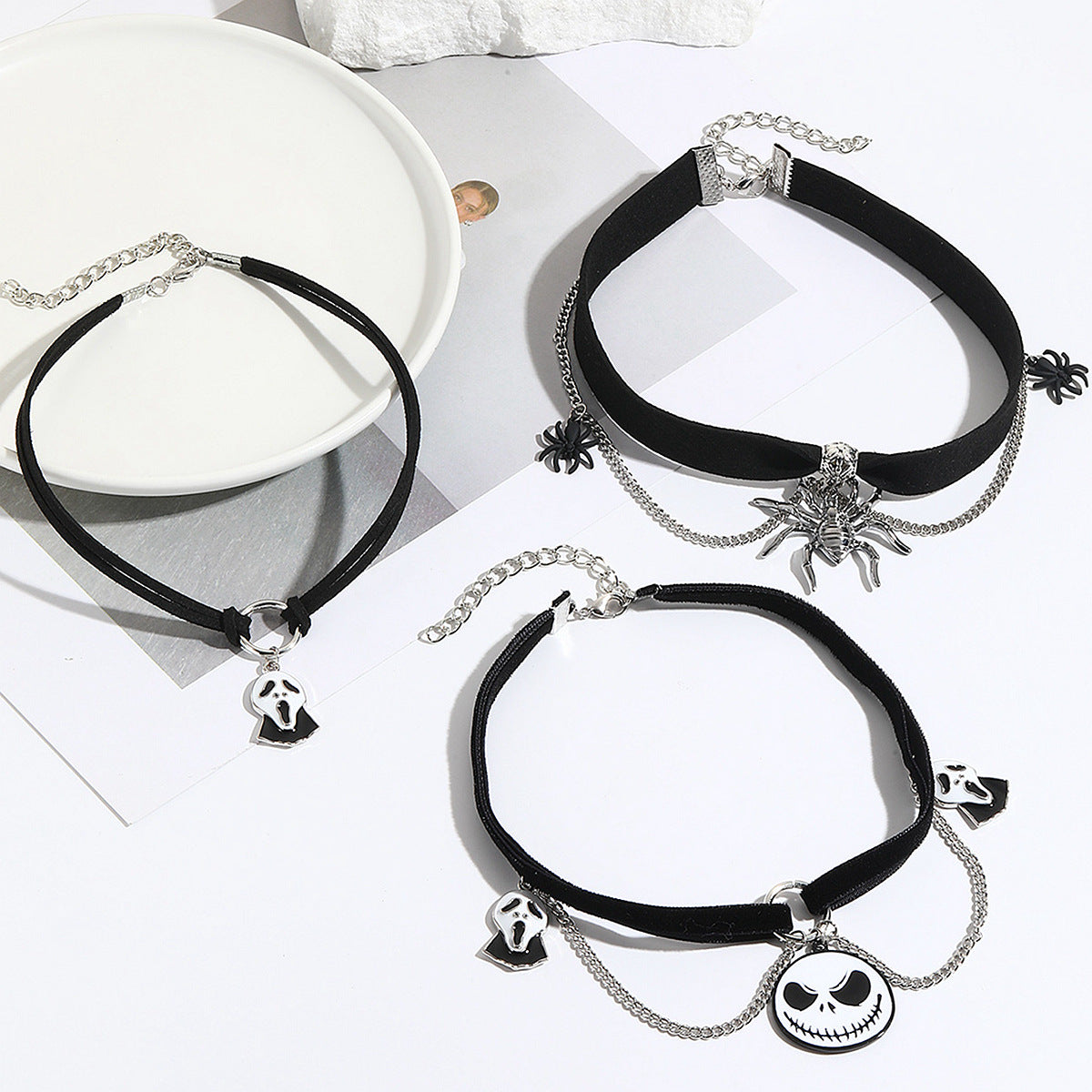 Gothic Halloween Dark-Themed Necklace with Bats, Ghosts, Skulls, Pumpkins & Spiders