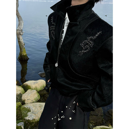 Men's Niche Snake-Eye & Spine-Patterned Snakeskin Leather Jacket
