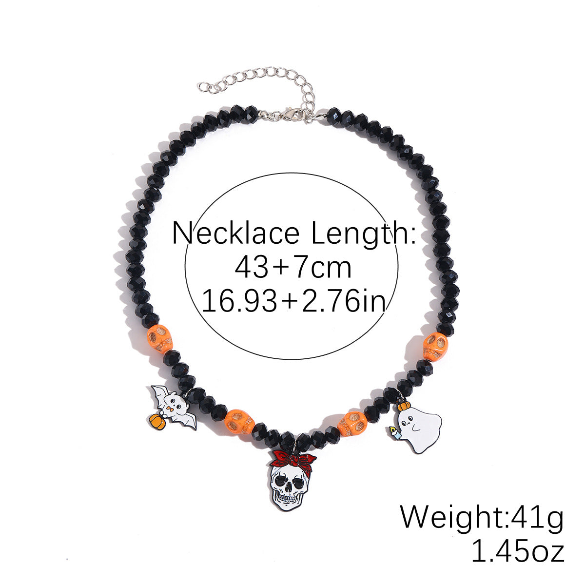 Gothic Halloween Dark-Themed Necklace with Bats, Ghosts, Skulls, Pumpkins & Spiders