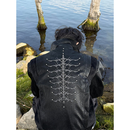 Men's Niche Snake-Eye & Spine-Patterned Snakeskin Leather Jacket