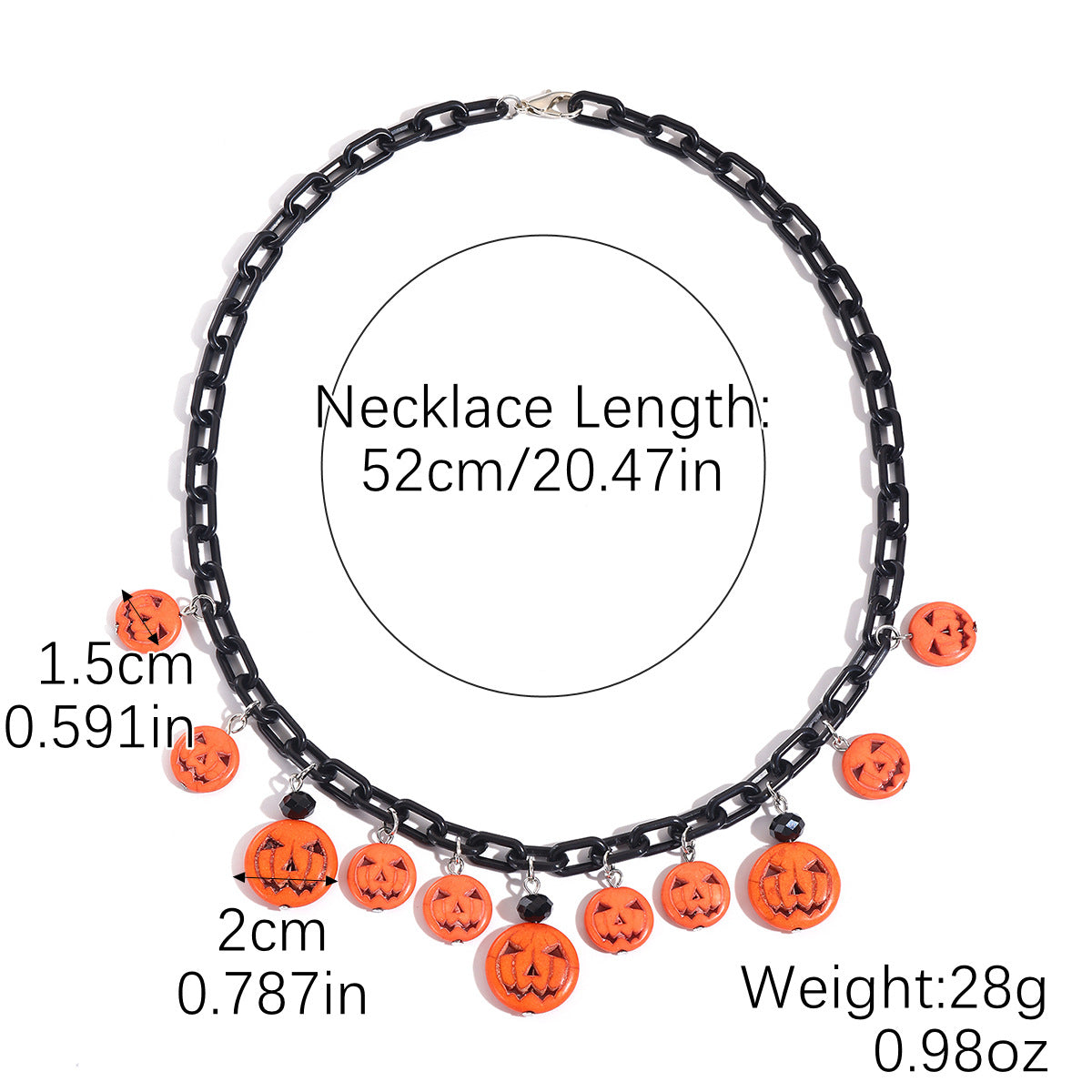 Gothic Halloween Dark-Themed Necklace with Bats, Ghosts, Skulls, Pumpkins & Spiders