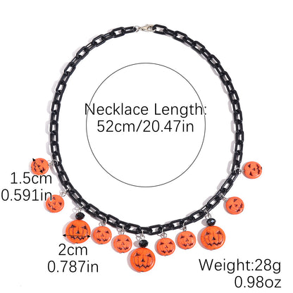 Gothic Halloween Dark-Themed Necklace with Bats, Ghosts, Skulls, Pumpkins & Spiders