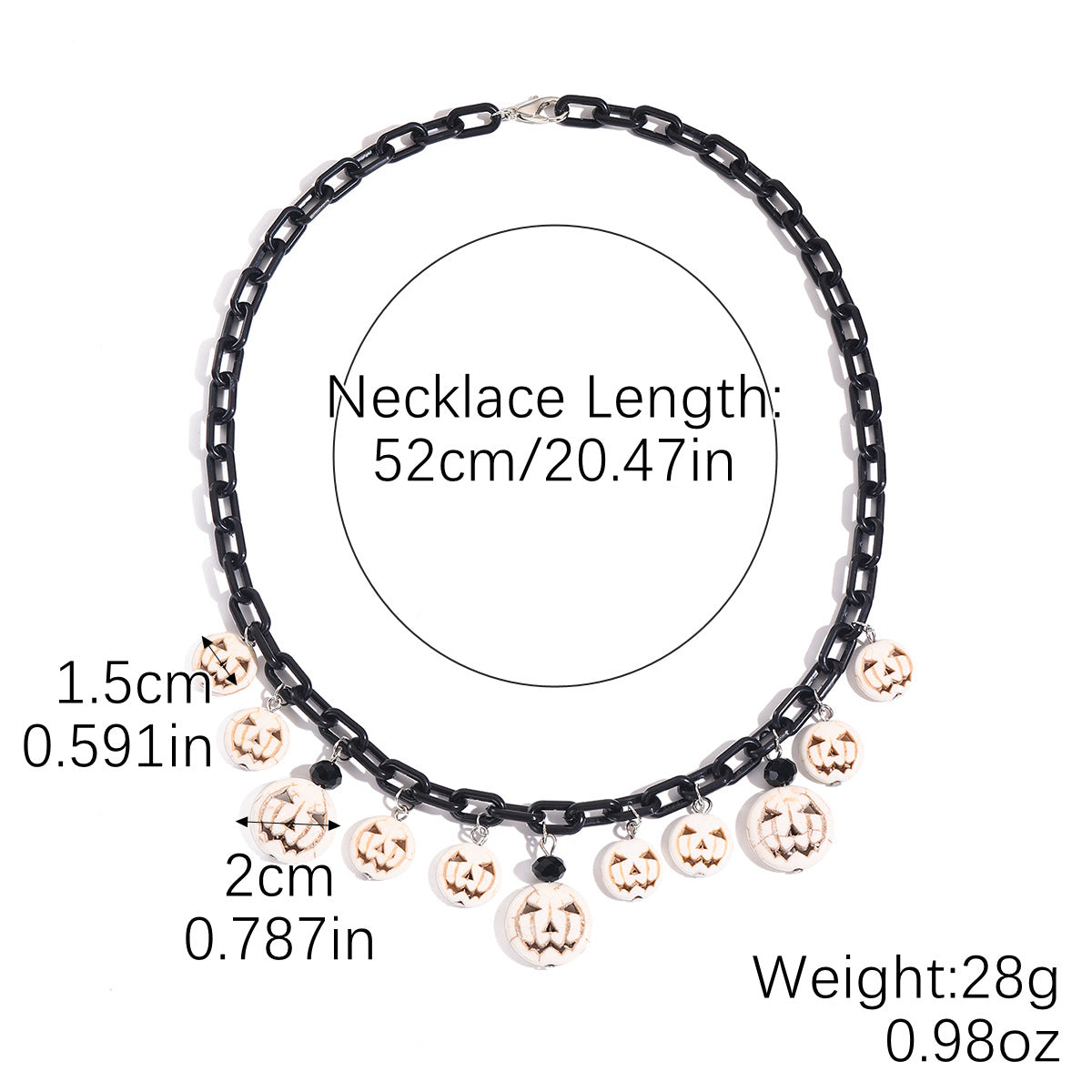 Gothic Halloween Dark-Themed Necklace with Bats, Ghosts, Skulls, Pumpkins & Spiders