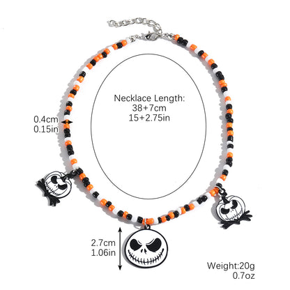 Gothic Halloween Dark-Themed Necklace with Bats, Ghosts, Skulls, Pumpkins & Spiders