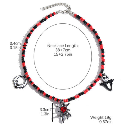 Gothic Halloween Dark-Themed Necklace with Bats, Ghosts, Skulls, Pumpkins & Spiders