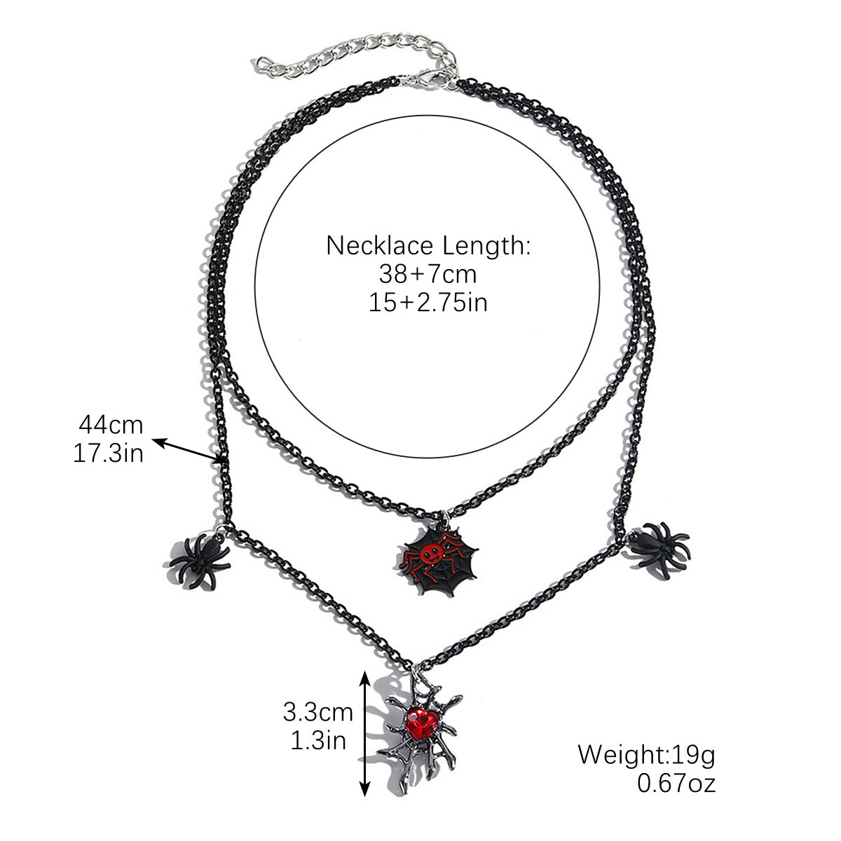Gothic Halloween Dark-Themed Necklace with Bats, Ghosts, Skulls, Pumpkins & Spiders