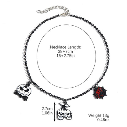 Gothic Halloween Dark-Themed Necklace with Bats, Ghosts, Skulls, Pumpkins & Spiders