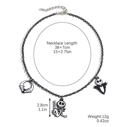 Gothic Halloween Dark-Themed Necklace with Bats, Ghosts, Skulls, Pumpkins & Spiders