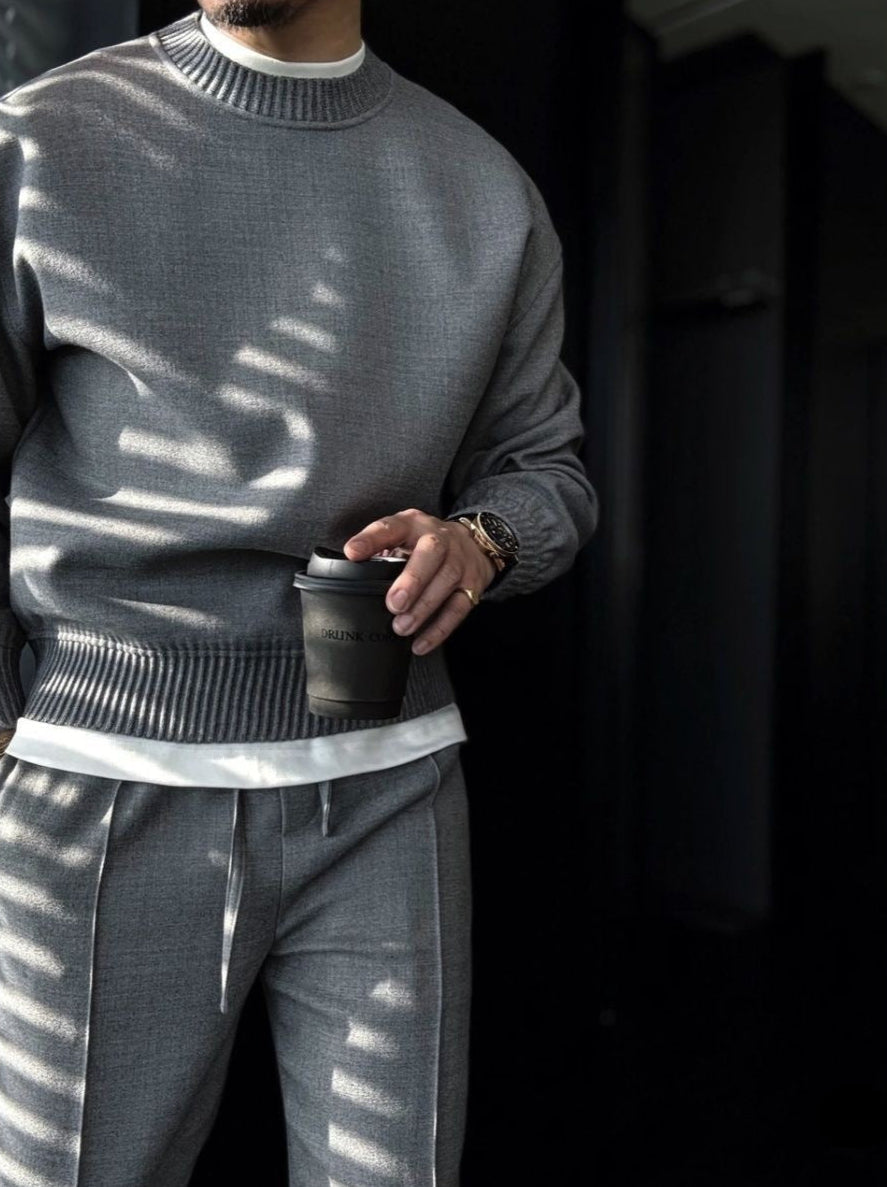 Men's High-Quality Slightly Relaxed Crew Neck Long-Sleeve Sweatshirt Set