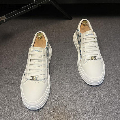 Men's Light Luxury Embroidered Leather-Paneled Casual Shoes