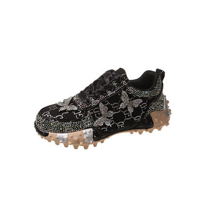 Women's Casual Shoes with Butterfly Rhinestones & Durian-Inspired Sole