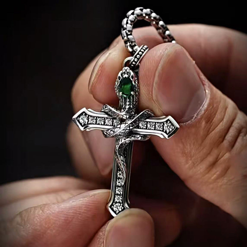 High-End Snake & Cross Pendant Necklace